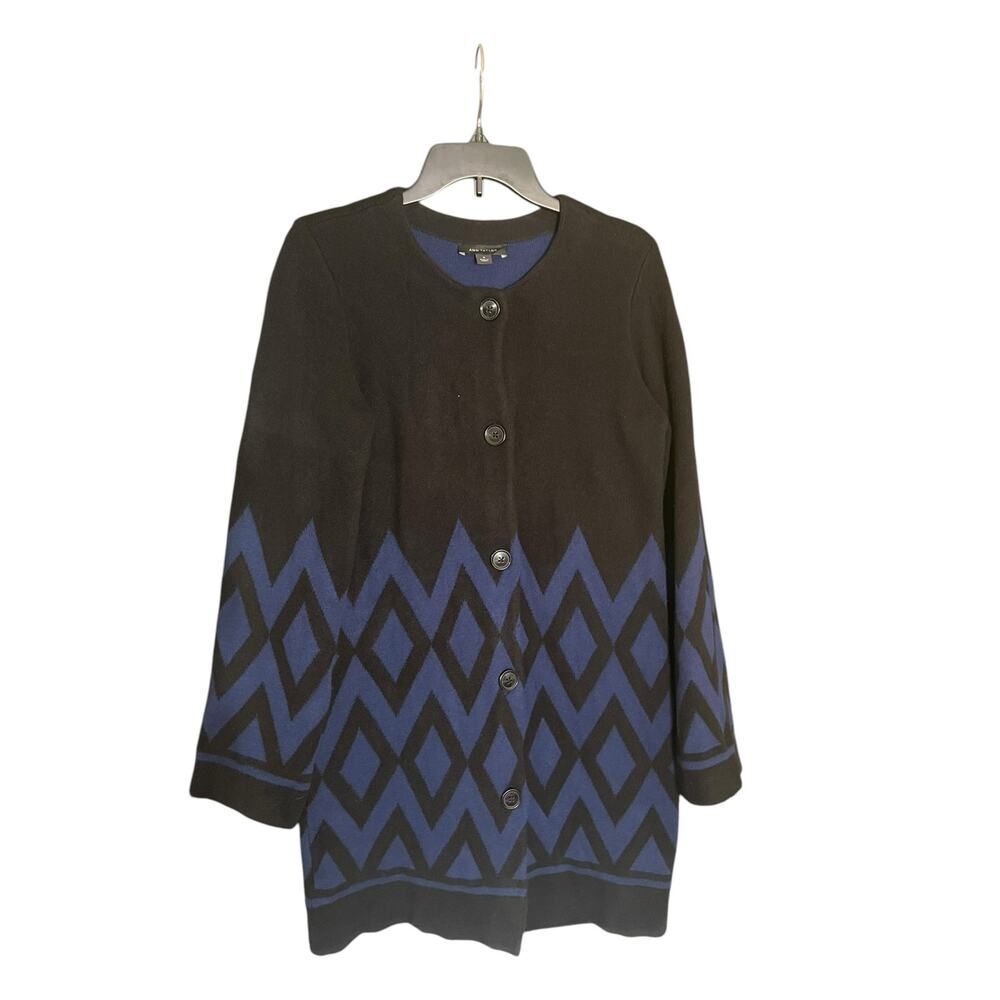 Ann Taylor Black & Blue Long Sleeve Cardigan Long Length- Size Medium - Picture 3 of 7